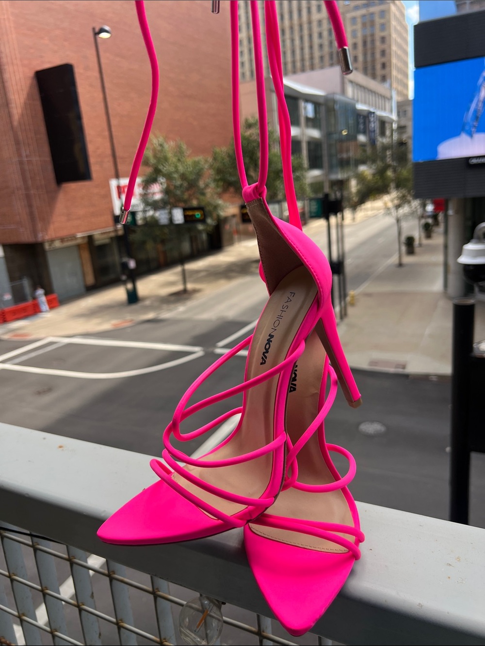 Fashion Nova Hot Pink Lace-Up Pointed Toe Heels